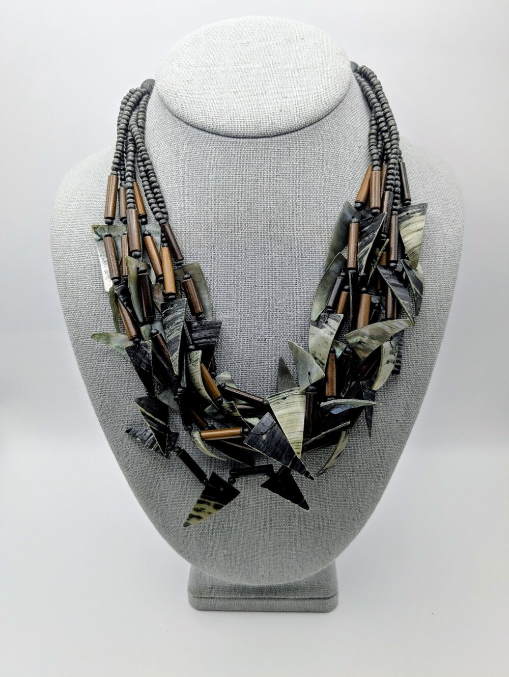 Multi-Strand Statement Necklace in Black and Brown - Unbranded